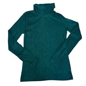 Aqua Dark Green Turtleneck Fleecy Top 💚 Long‑Sleeve Stretch Basic 🌼  Size S